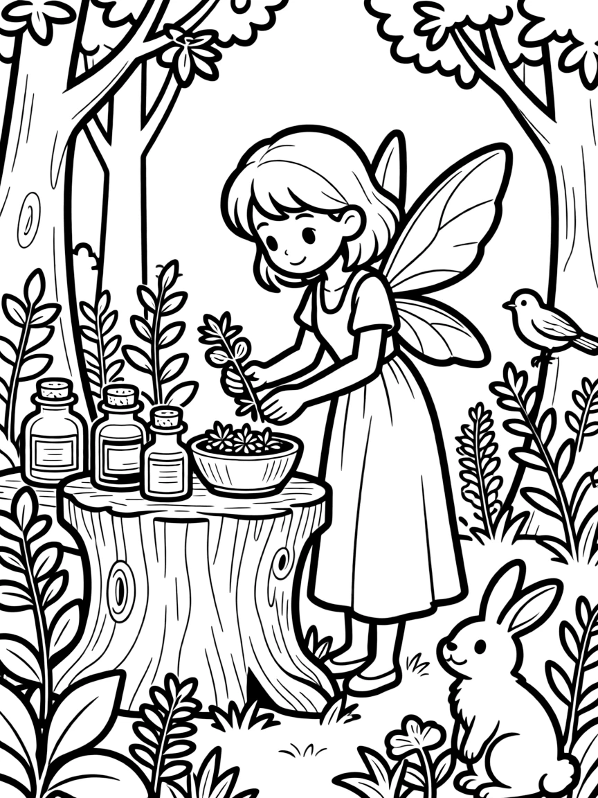 Doctor nymph making medicine from herbs
