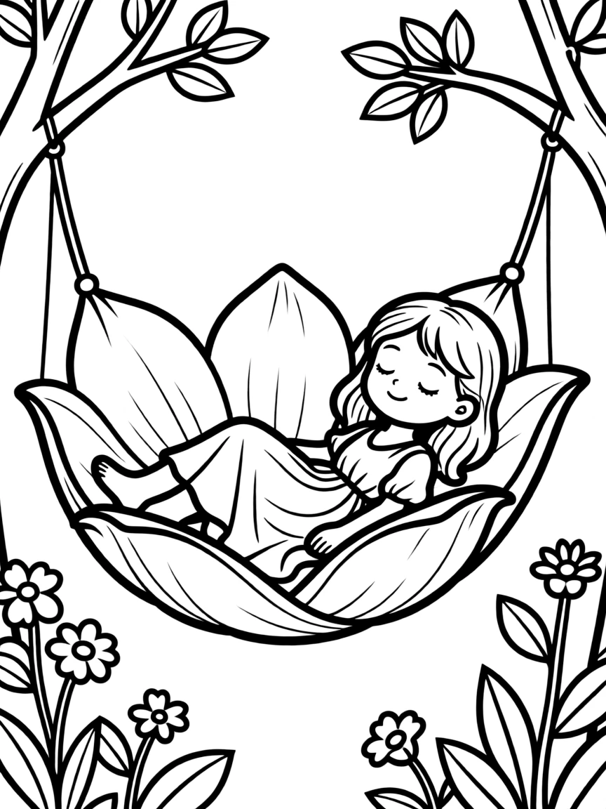 Sleepy nymph in flower petal hammock