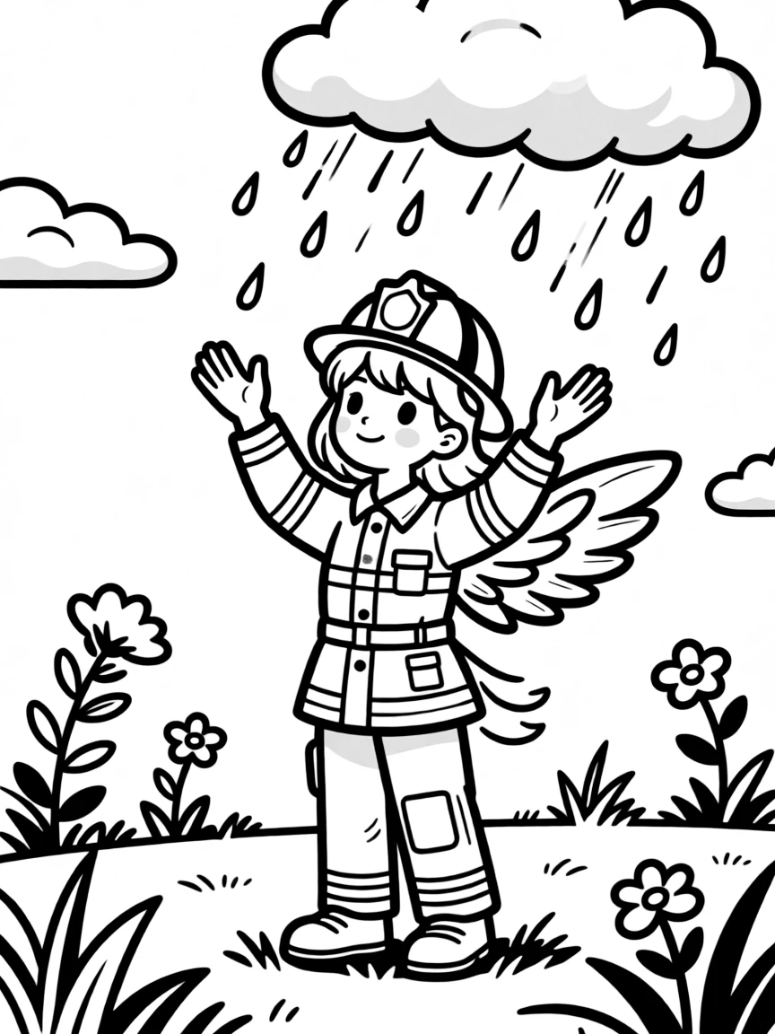 Firefighter nymph calling rain clouds to help