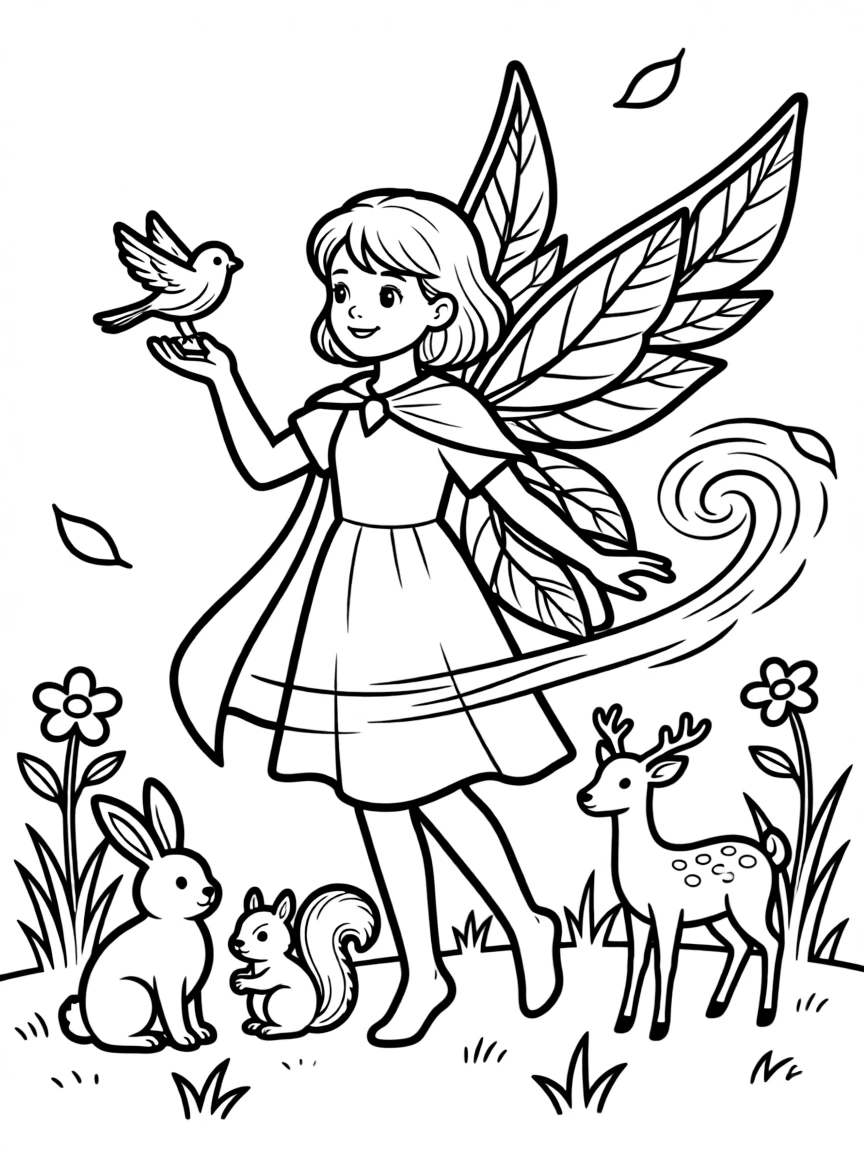 Superhero nymph using nature powers to help animals