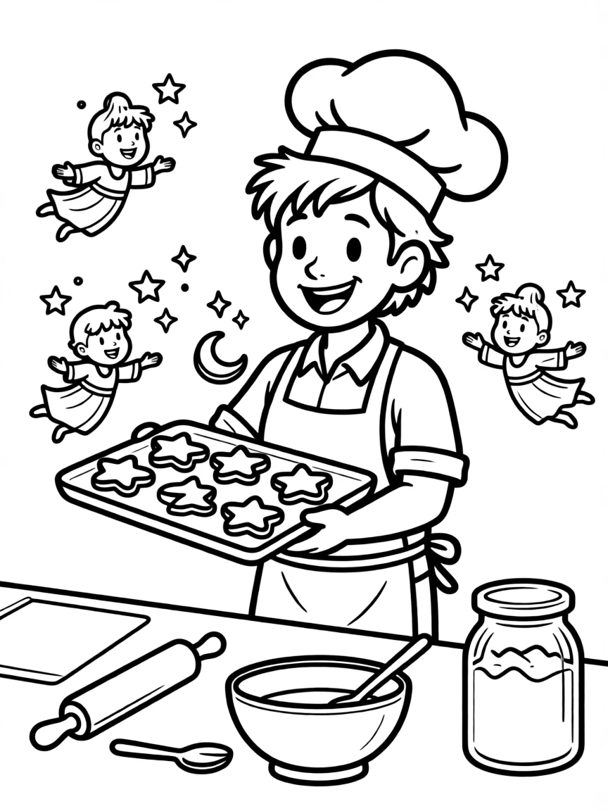 Baker djinn making cookies that grant tiny wishes