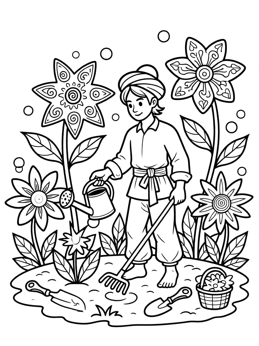 Gardener djinn growing wish-granting flowers