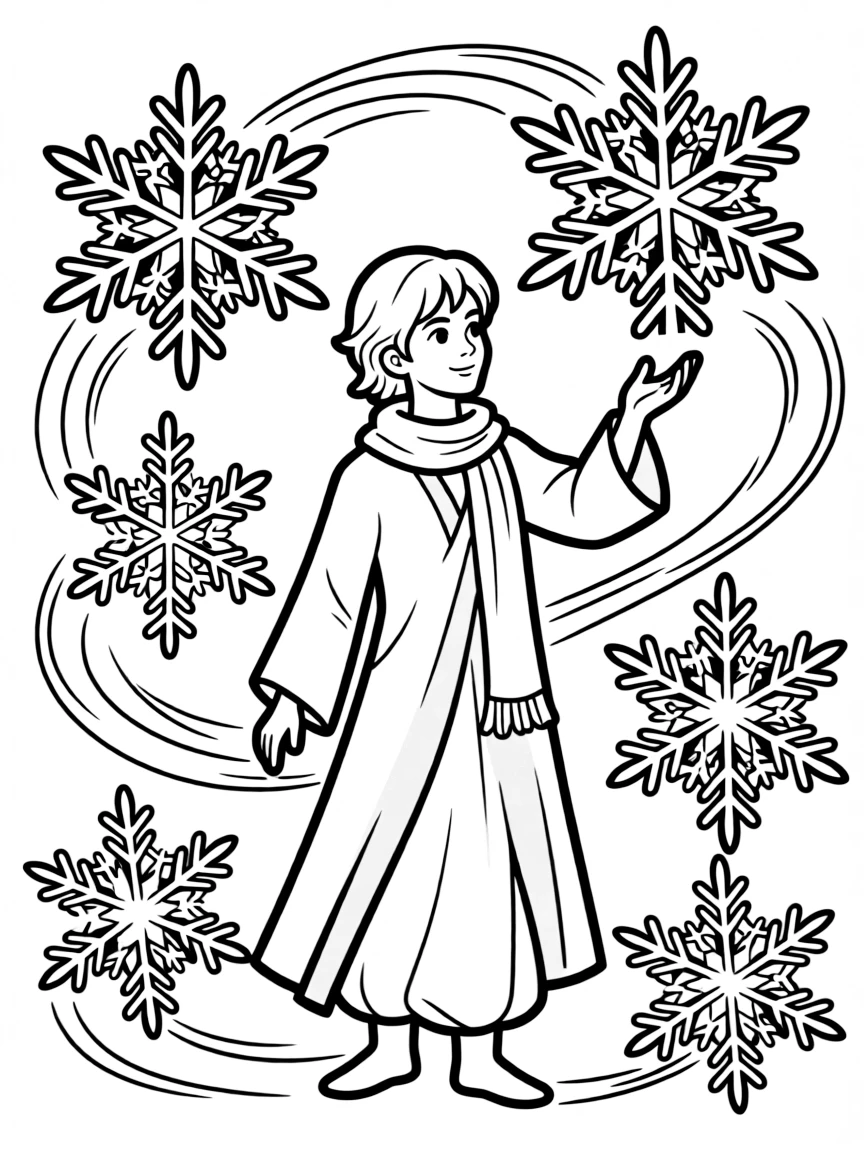 Winter djinn creating wishes in snowflakes