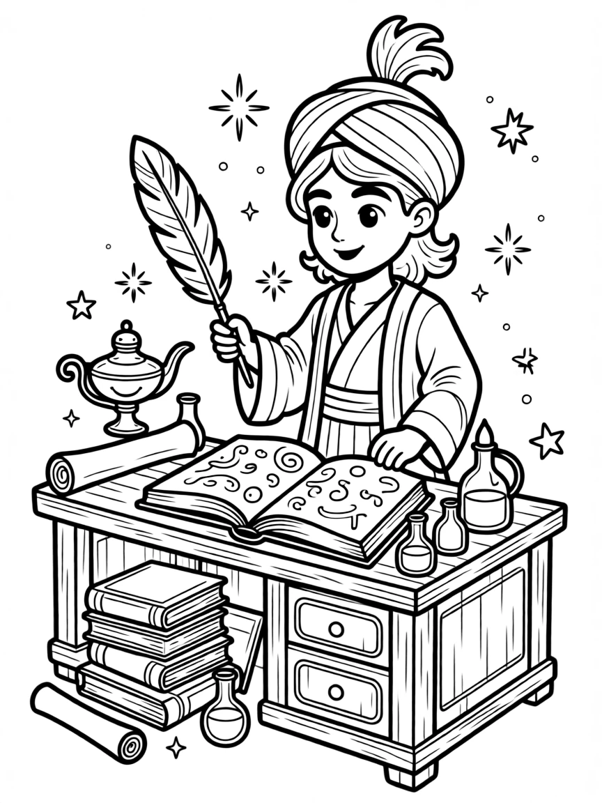 Scientist djinn experimenting with wish formulas