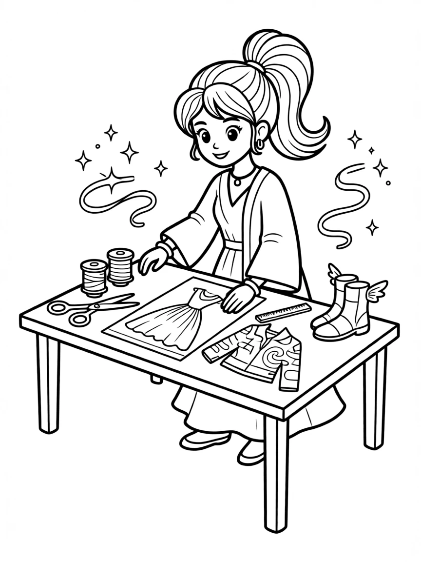 Fashion designer djinn creating magical clothing