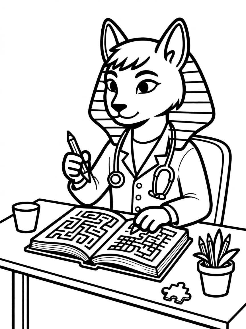 Doctor sphinx prescribing puzzle-solving for health
