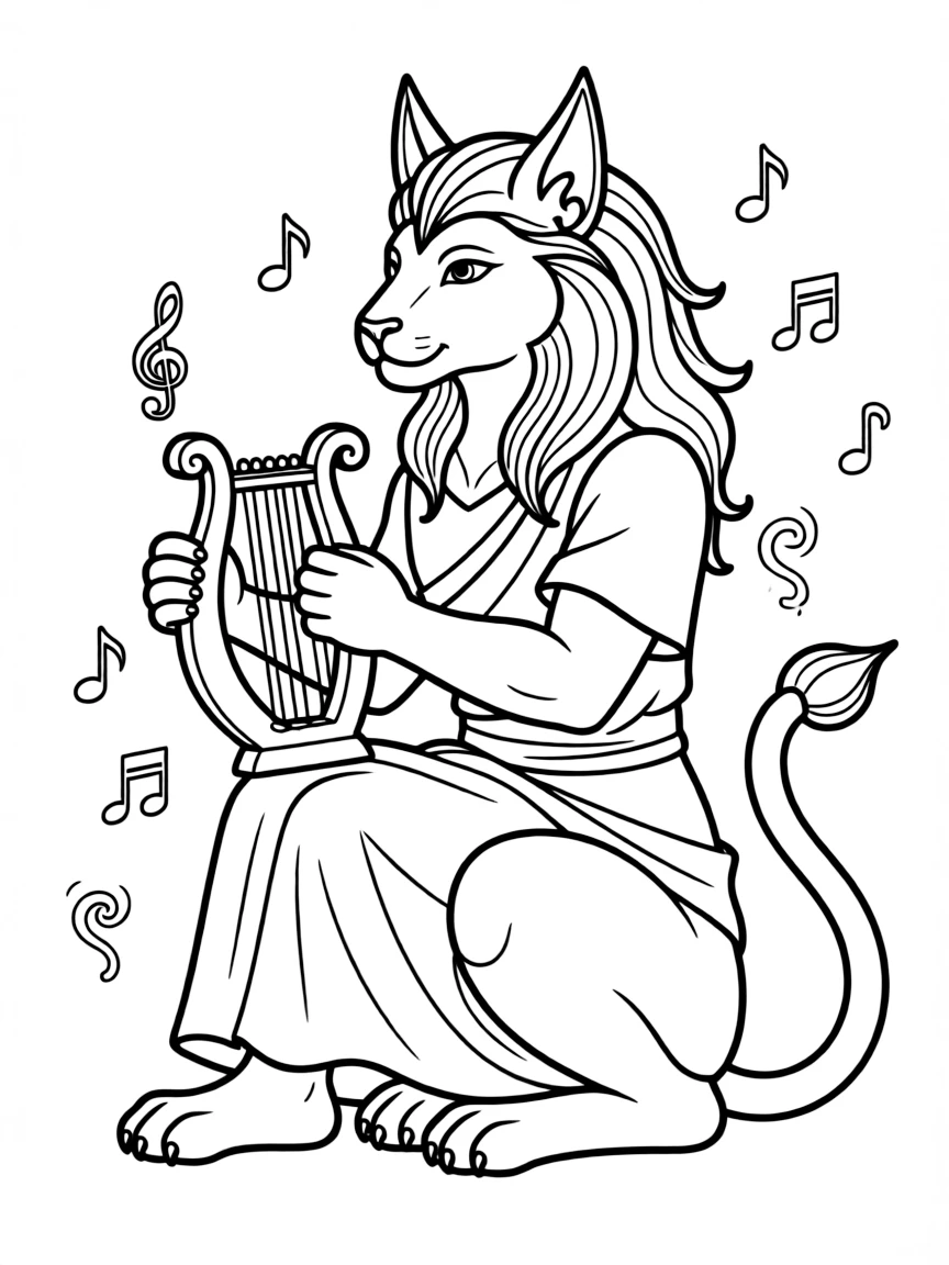 Musician sphinx playing musical riddle songs