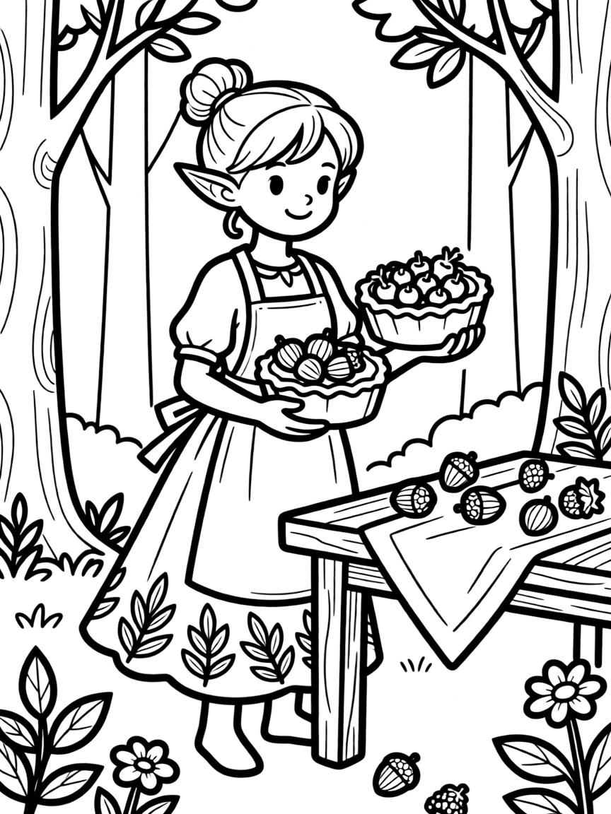 Baker dryad making acorn and berry pies
