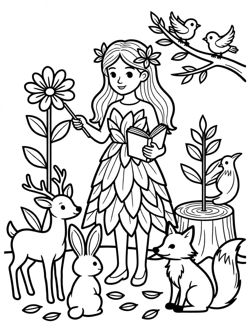 Teacher dryad giving nature lessons to animals