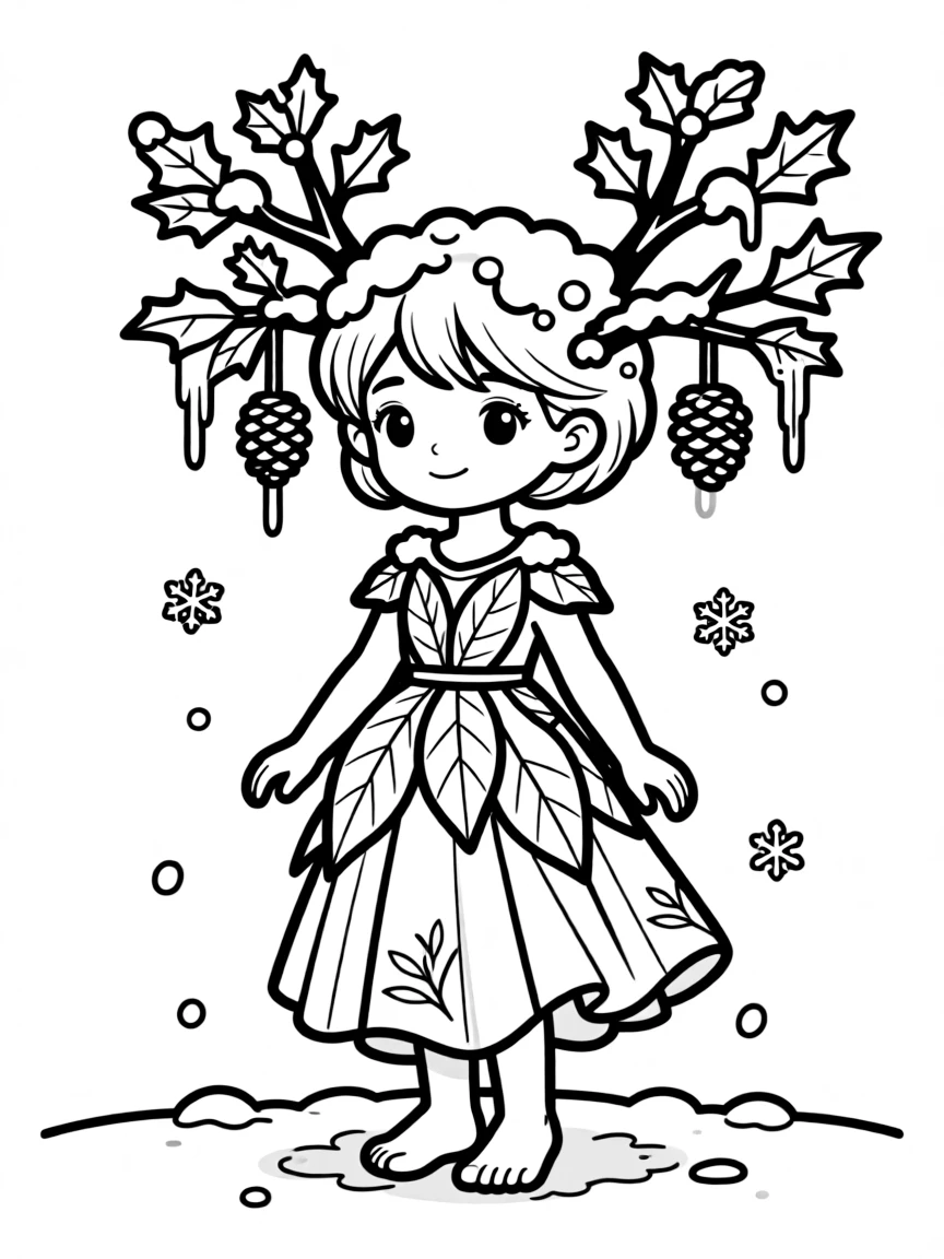 Winter dryad with snowy branches for hair