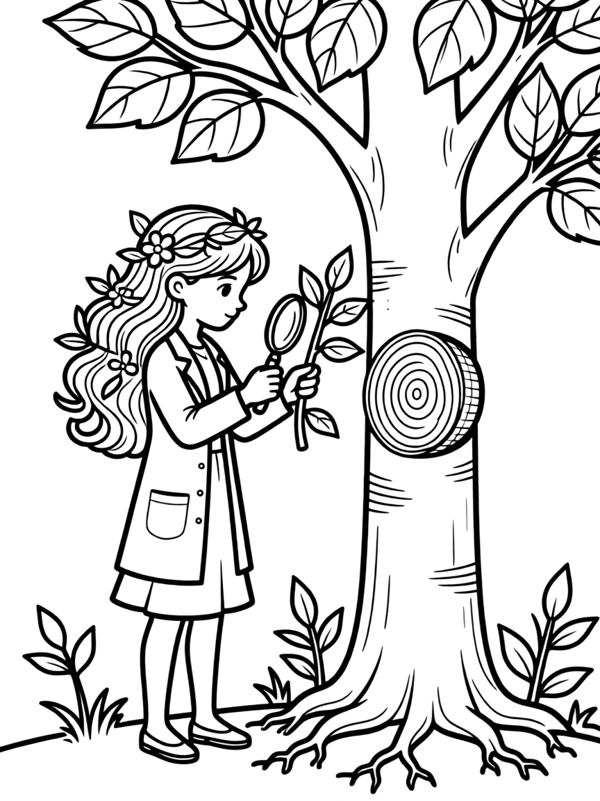 Scientist dryad studying tree growth patterns
