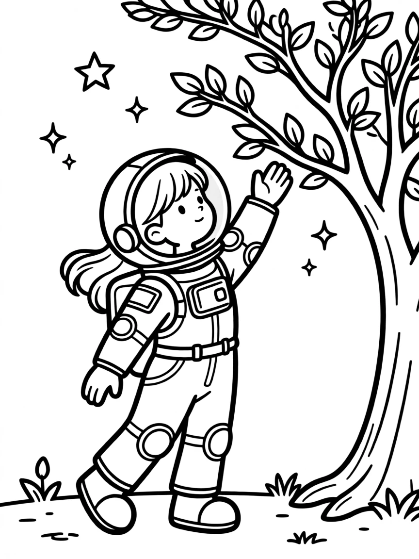 Astronaut dryad reaching branches toward stars