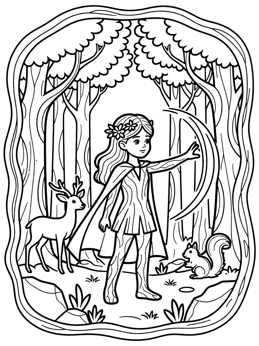 Superhero dryad protecting forest from danger