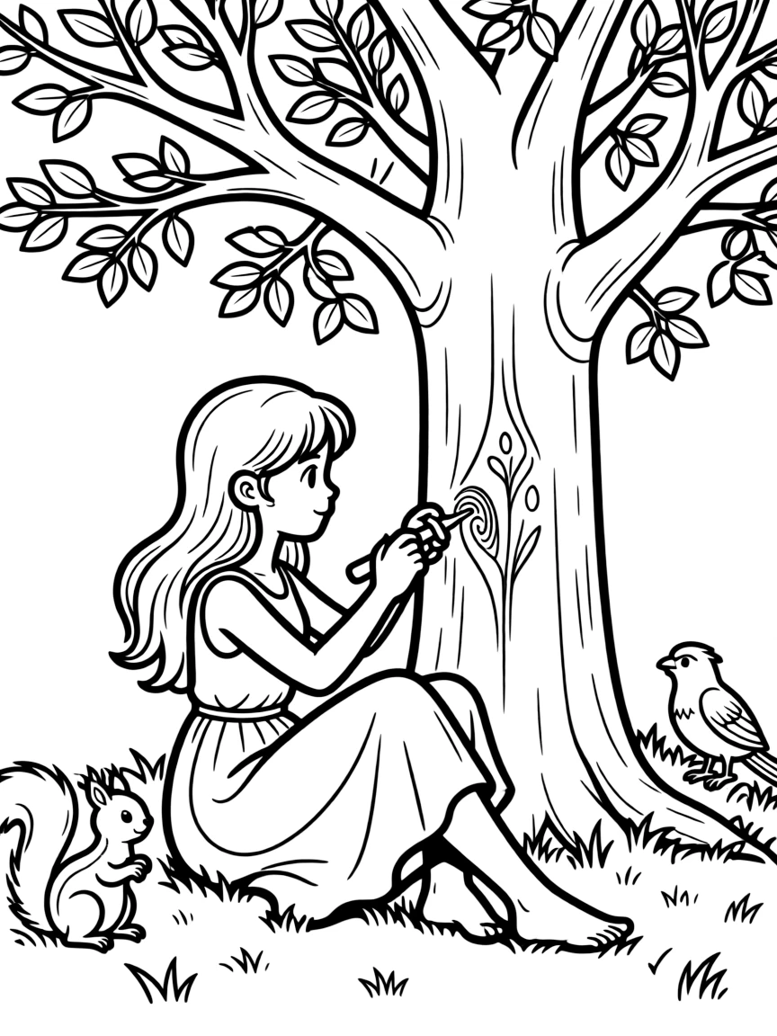 Artist dryad carving art into own tree