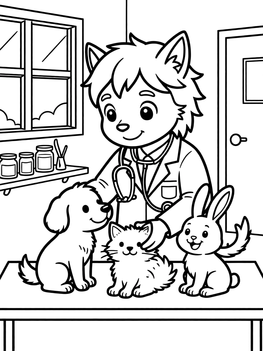 Doctor chimera treating various animal patients