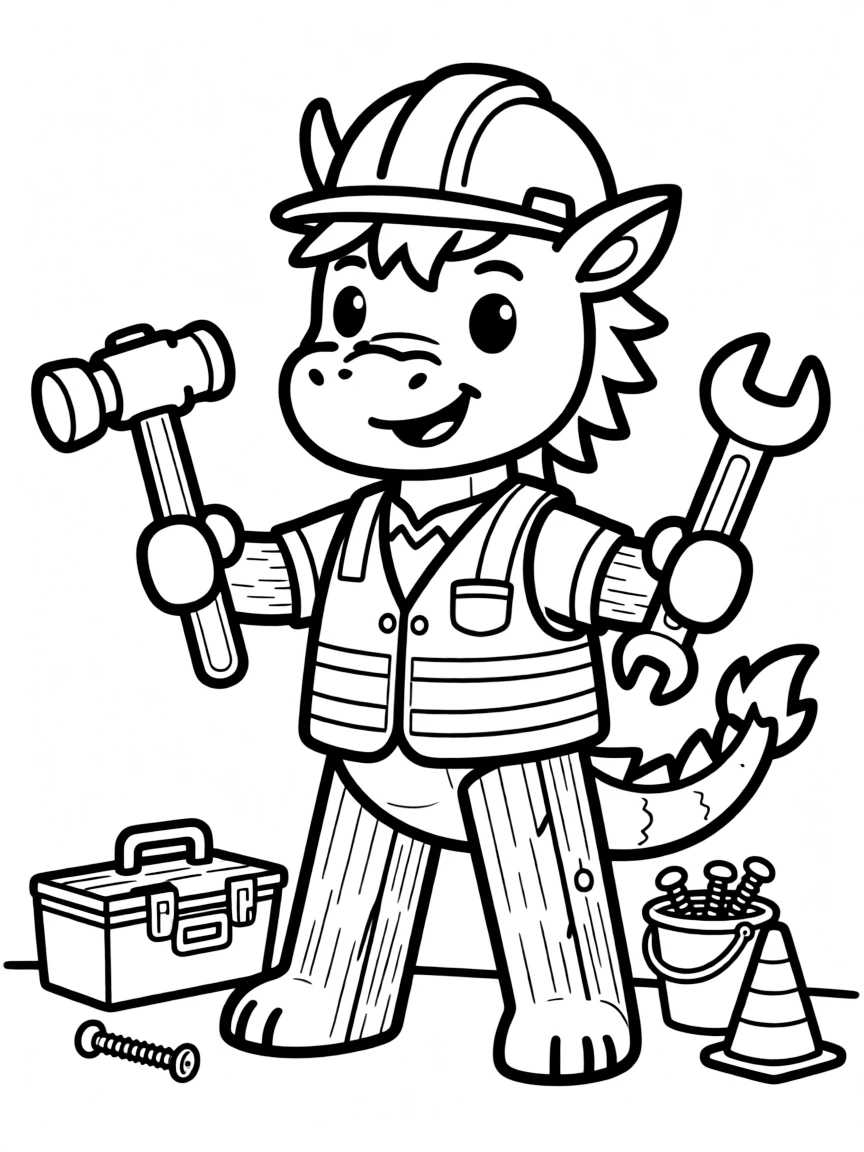 Construction worker chimera using various parts as tools