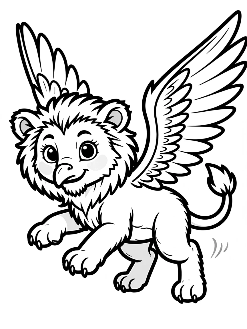 Baby gryphon learning to pounce with bird wings