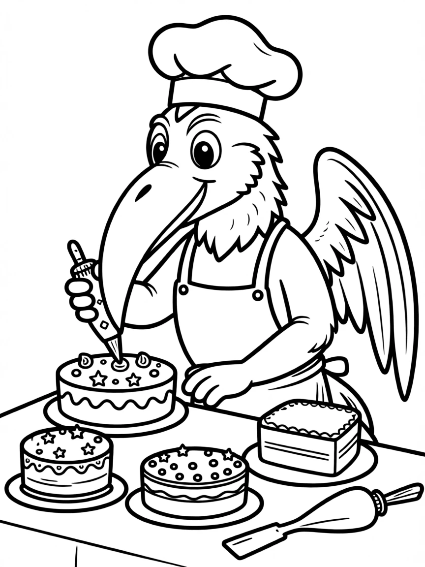 Baker gryphon using beak to precisely decorate cakes