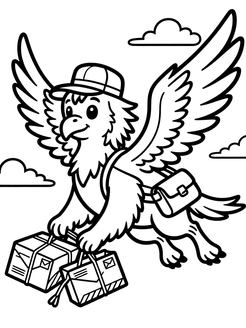 Mail carrier gryphon delivering airmail packages