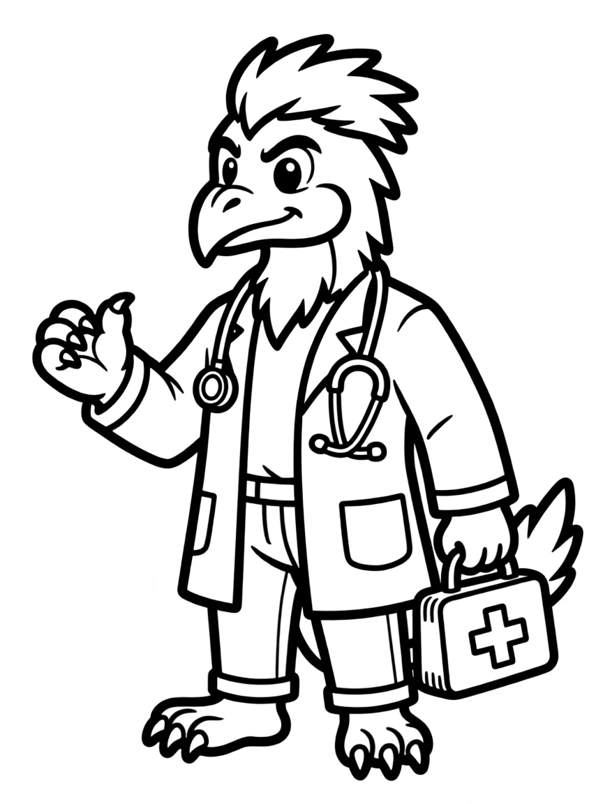 Doctor gryphon with stethoscope and medical kit
