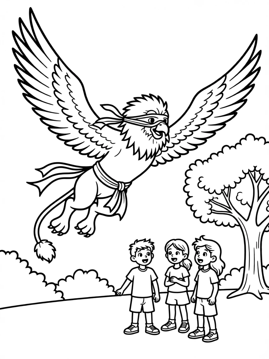 Ninja gryphon swooping silently to surprise friends