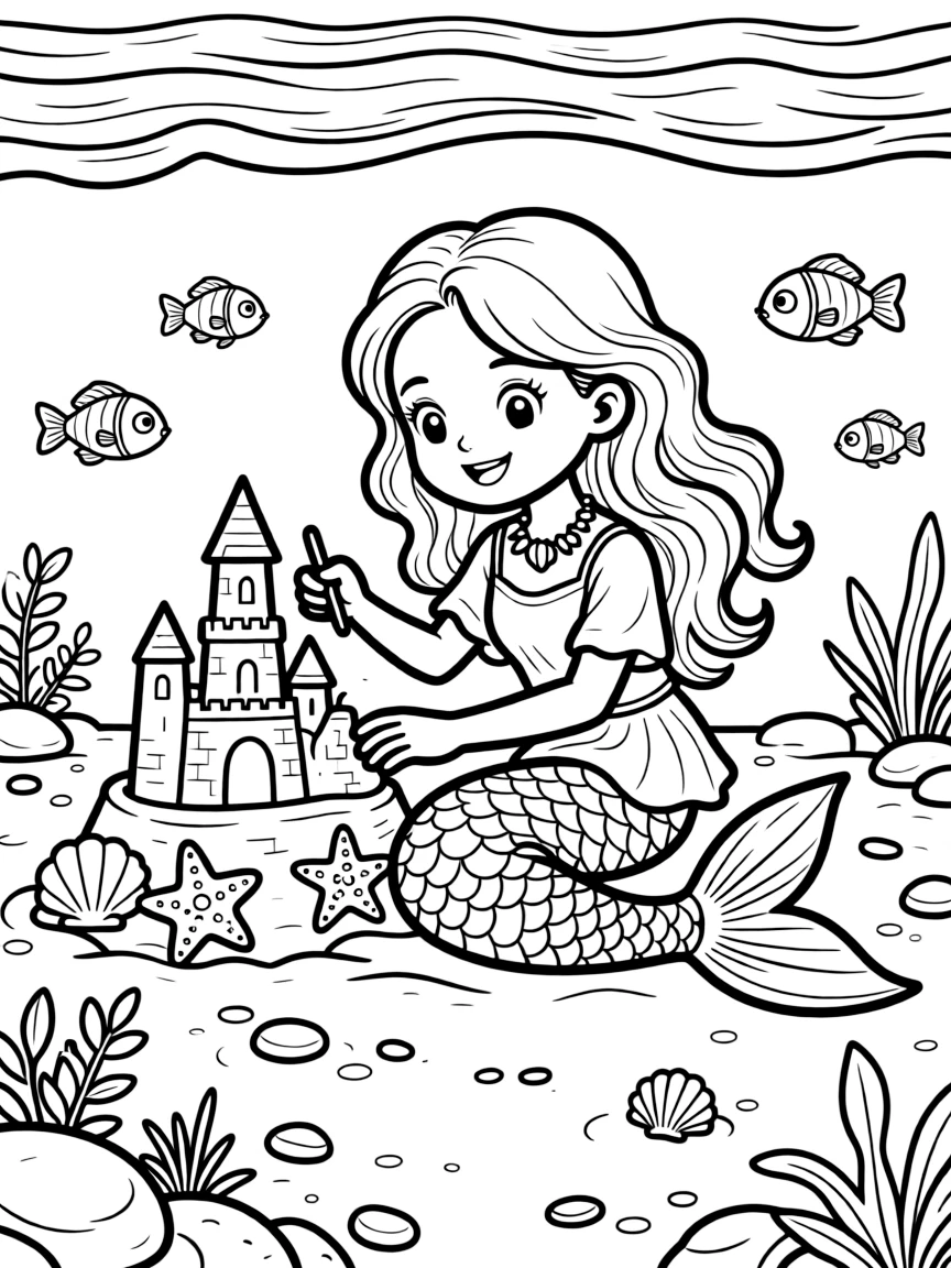 Mermaid artist creating sand sculptures on the ocean floor