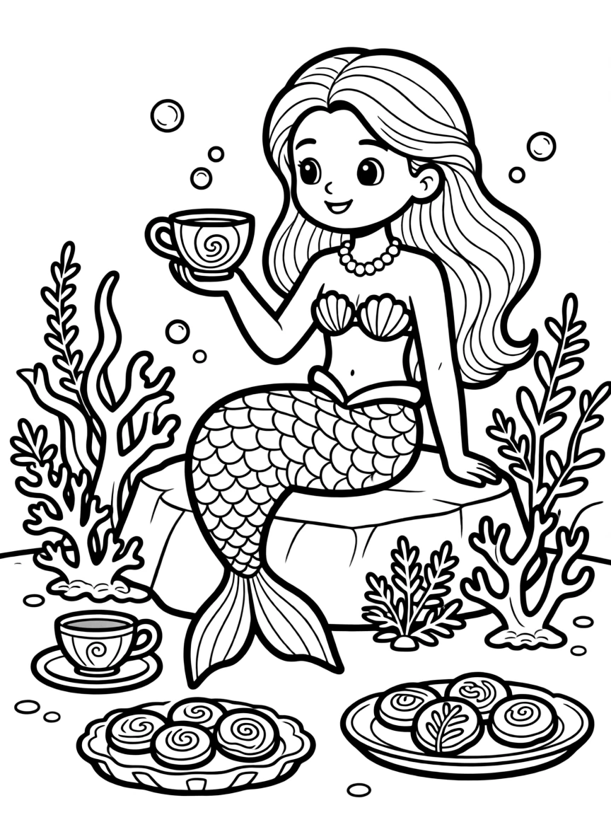 Mermaid tea party using shell cups and kelp cookies served on coral platters