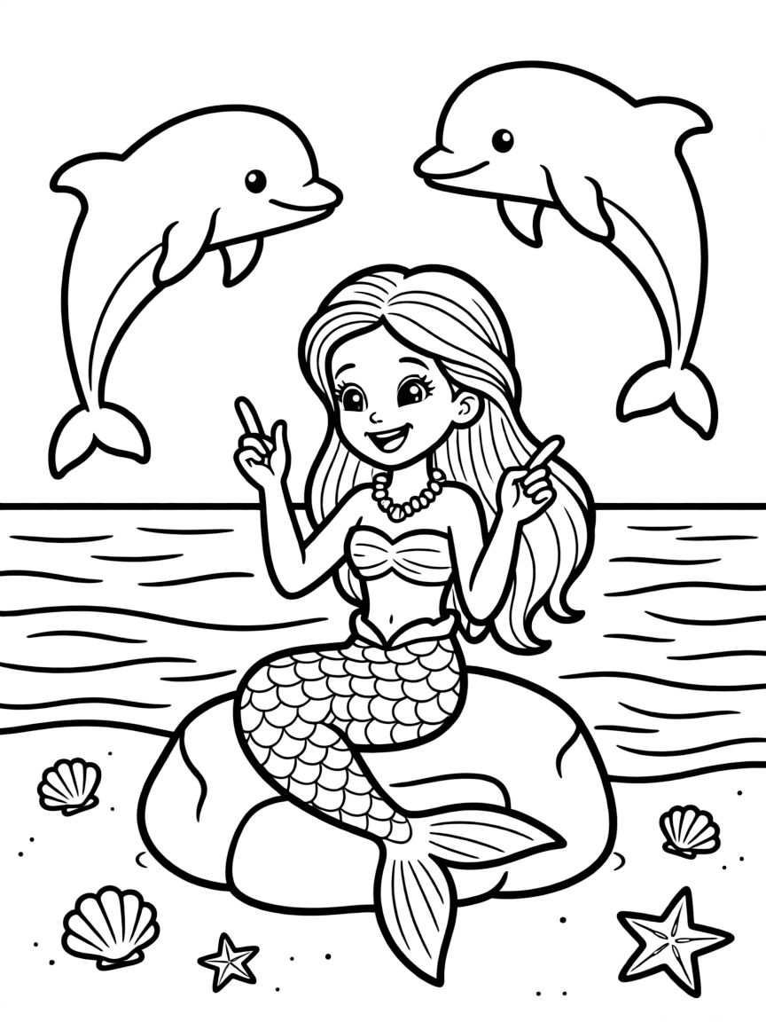 Mermaid communicating with dolphins using a special sign language