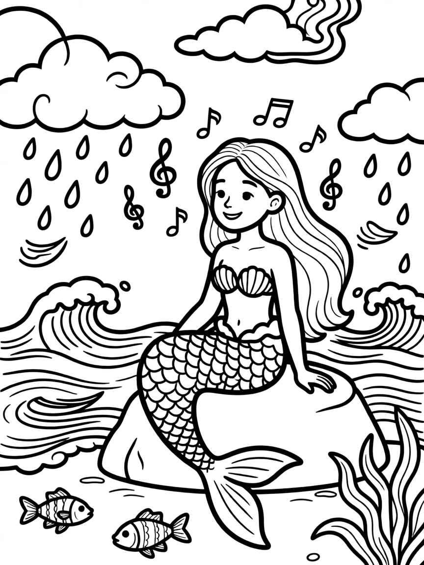 Mermaid with magical singing voice that can control the weather above the ocean