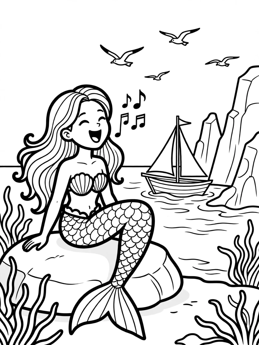 Mermaid warning ships away from dangerous reefs with her songs