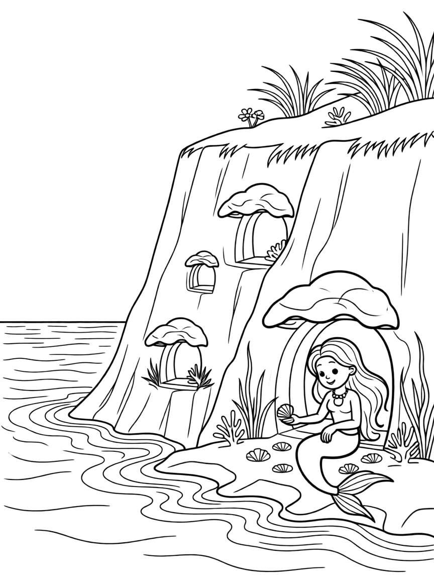 Seaside cliff with secret mermaid grottos only accessible at high tide