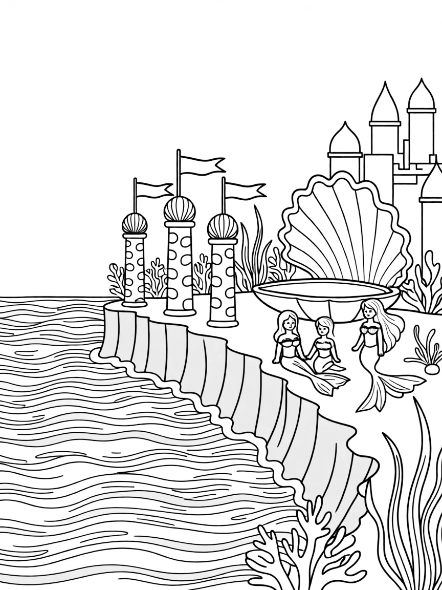 Mermaid kingdom at the edge of an oceanic trench with guard posts
