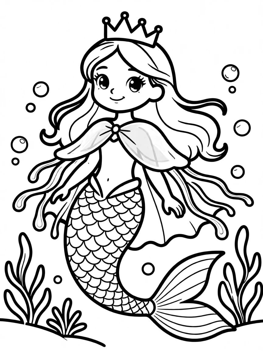 Royal mermaid with a cape of translucent jellyfish tendrils