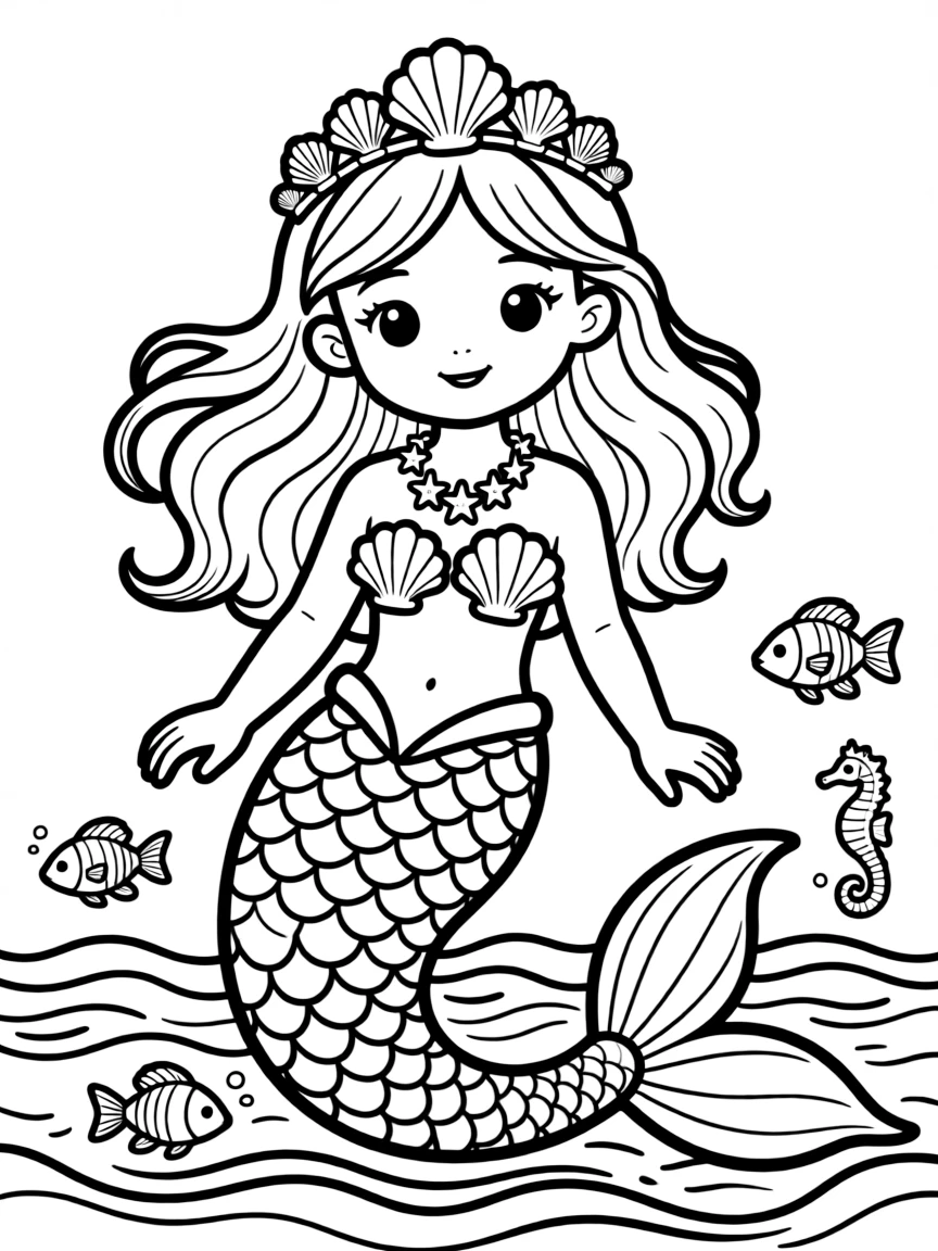 Mermaid wearing jewelry made from tiny, colorful sea creatures that live symbiotically