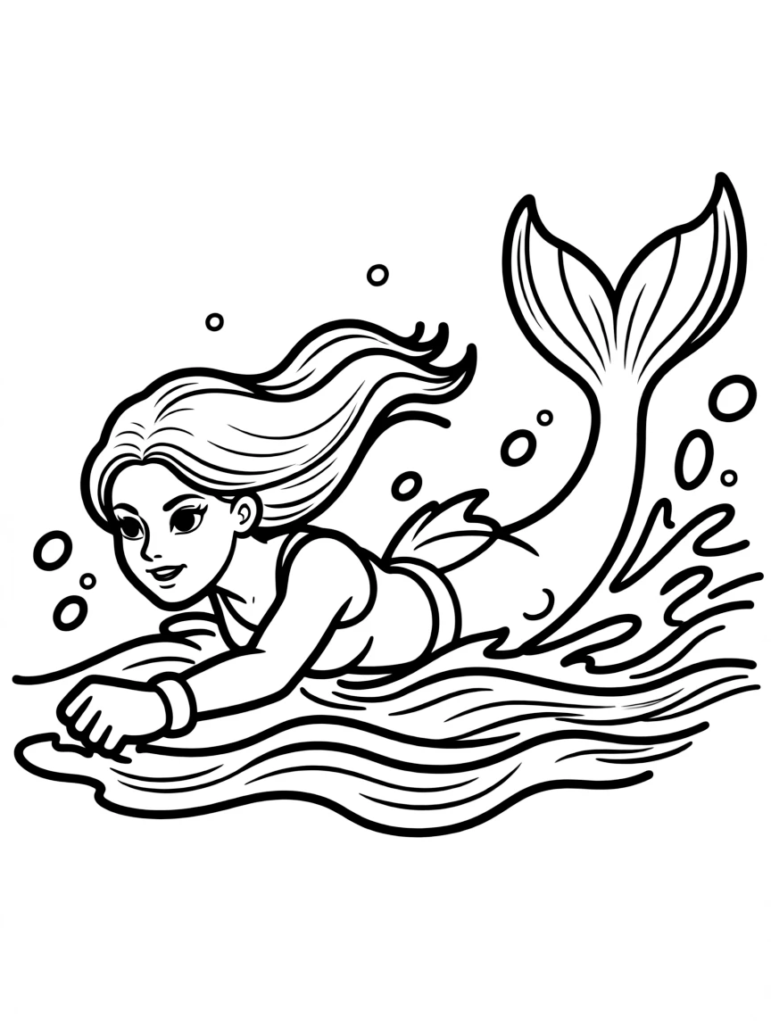 Athletic mermaid with streamlined accessories for racing competitions