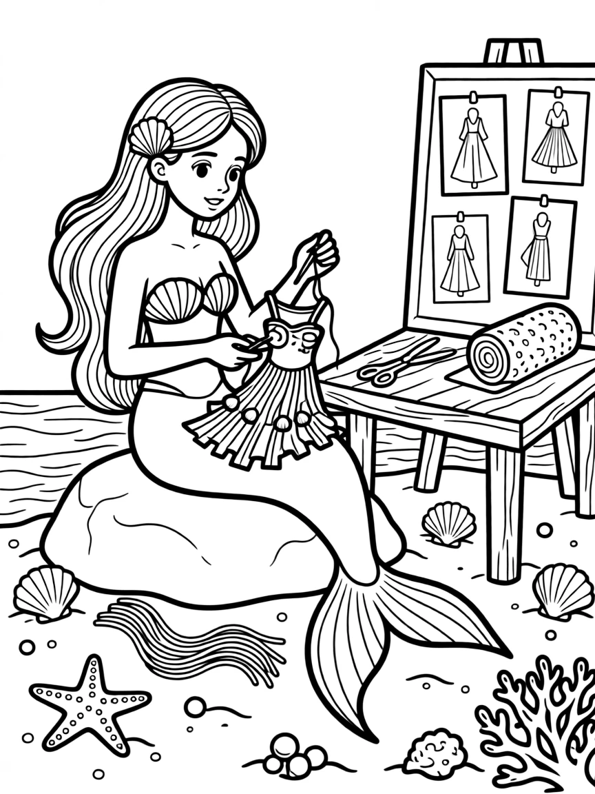 Mermaid fashion designer creating new styles from ocean materials
