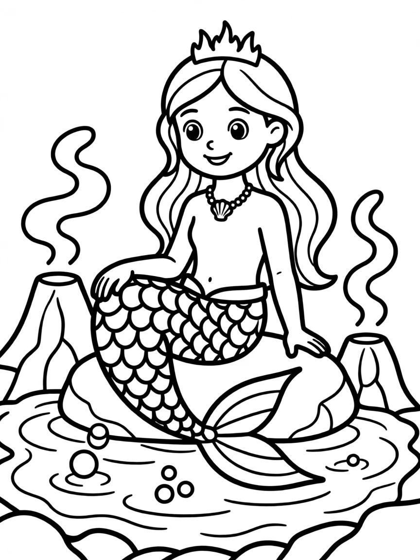 Volcanic hot spring mermaid with heat-resistant scales and fiery coloration