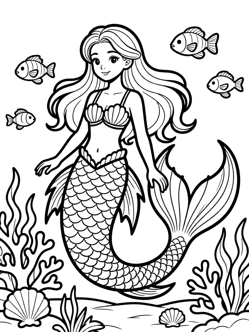 Guardian mermaid with extra fins and powerful tail for protecting territory