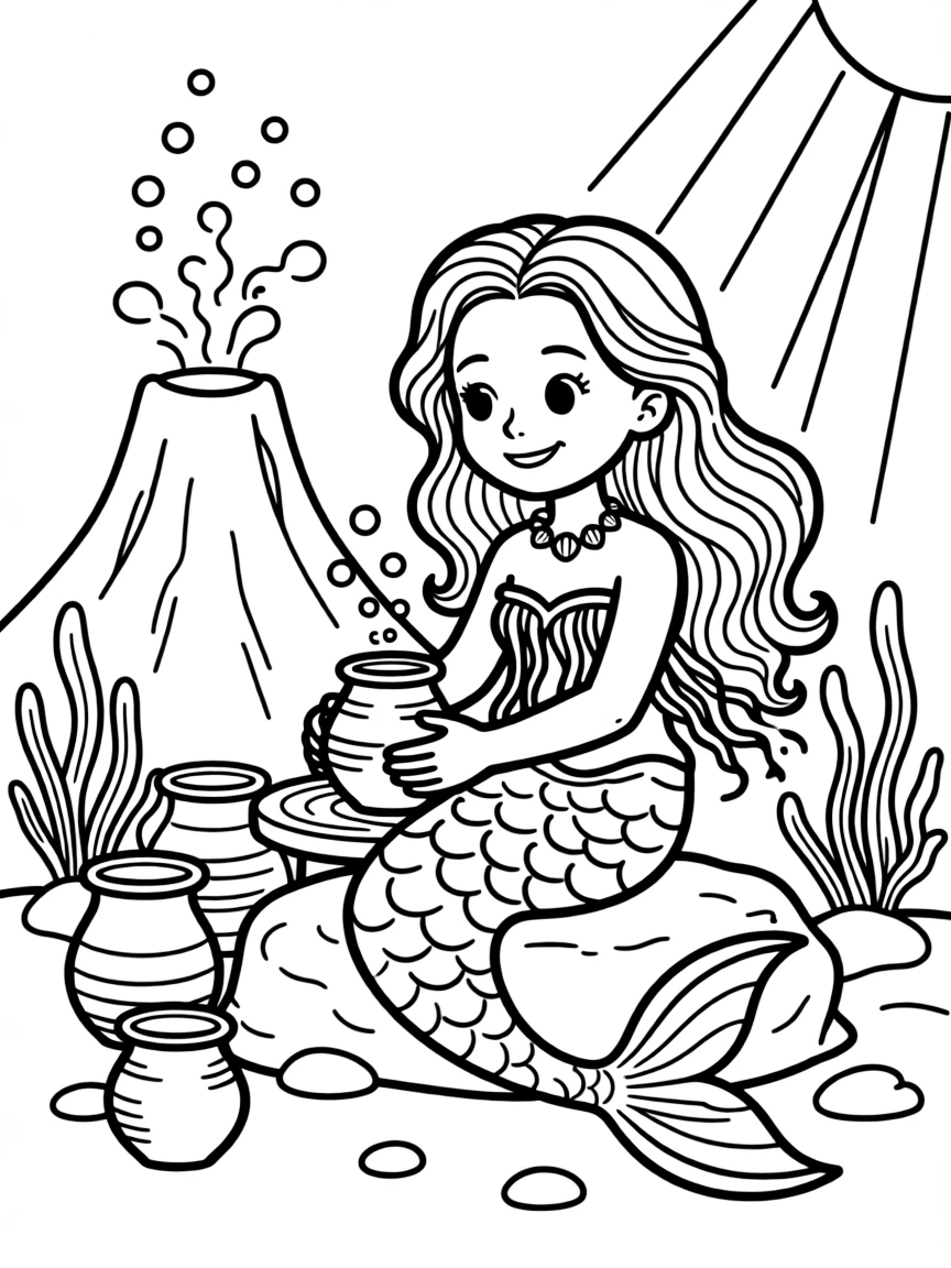 Mermaid pottery maker using underwater volcanic vents to fire clay