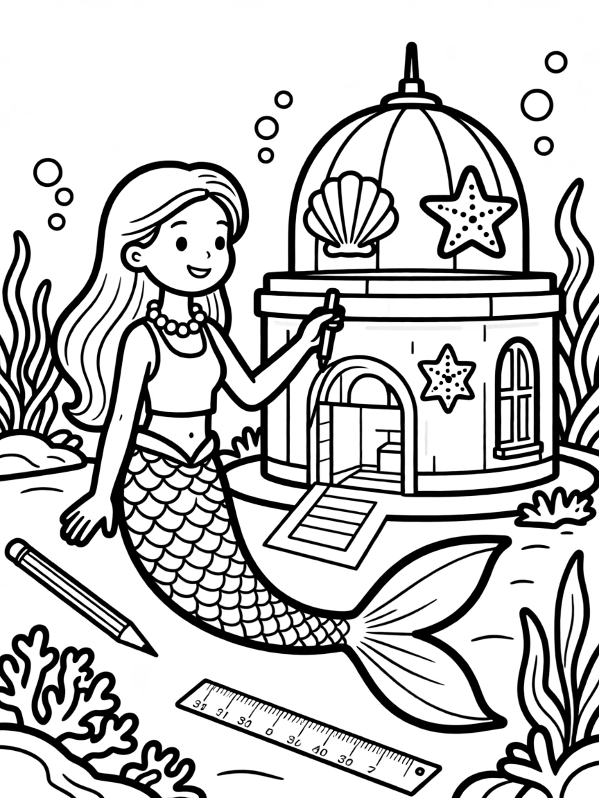 Mermaid architect designing the next great underwater structure
