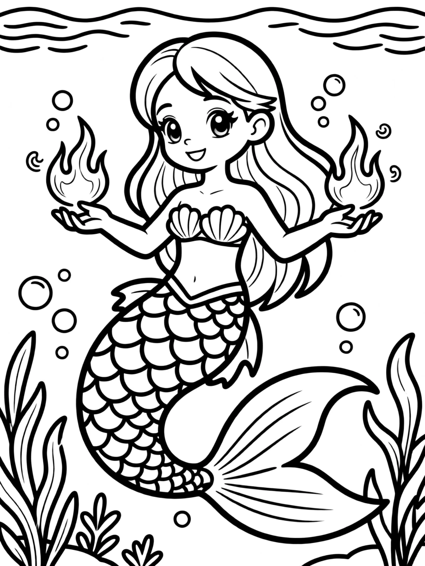 Dragon-mermaid hybrid with scaled tail and the ability to create underwater fire