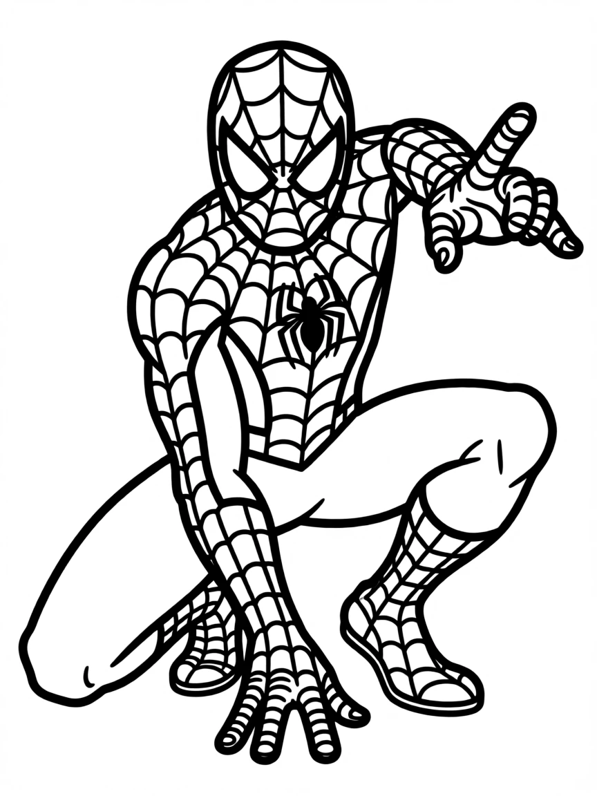 Spider-Man landing in his signature three-point stance
