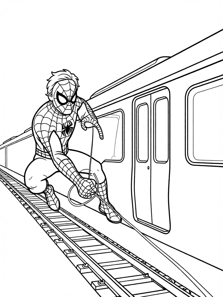 Spider-Man stopping a runaway subway train