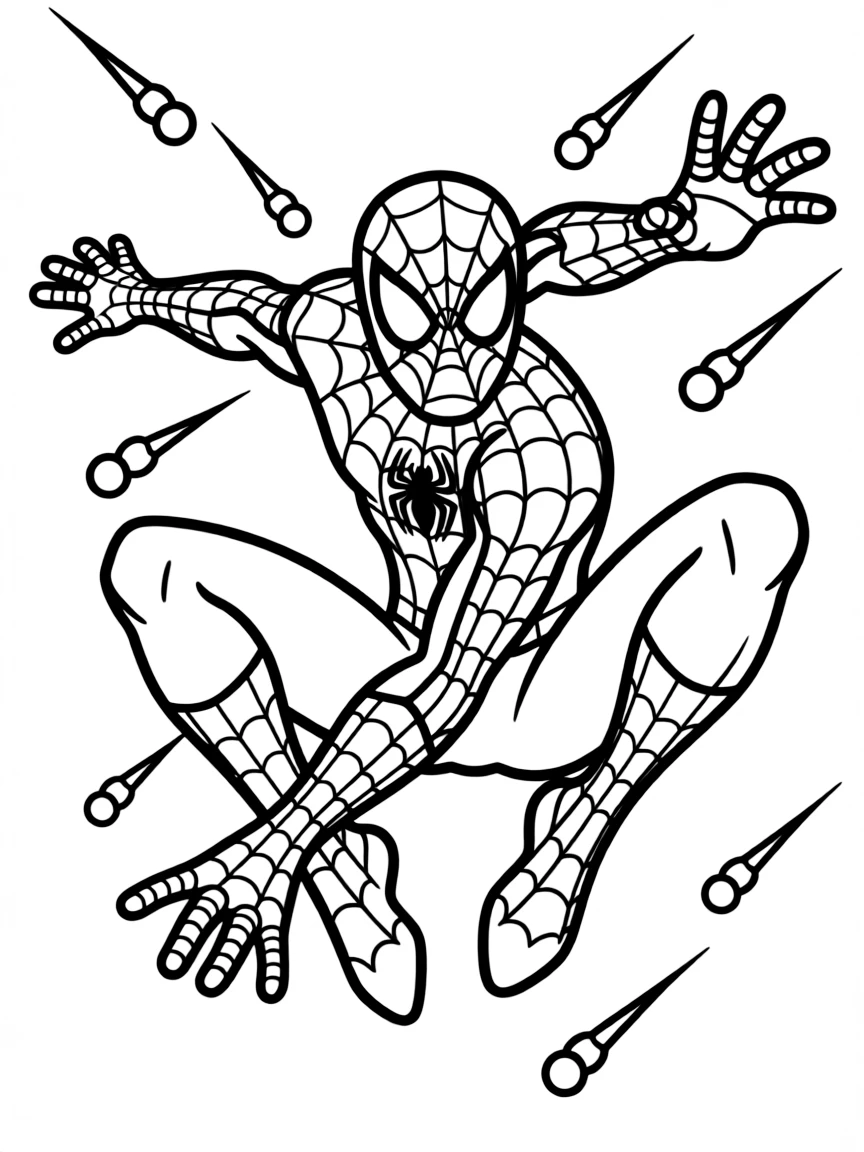 Spider-Man dodging projectiles mid-air
