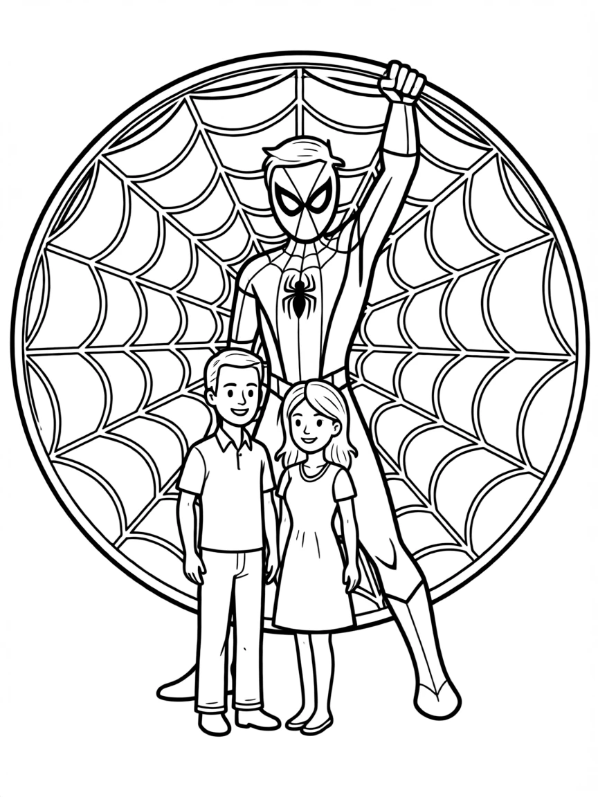 Spider-Man protecting civilians with a web shield