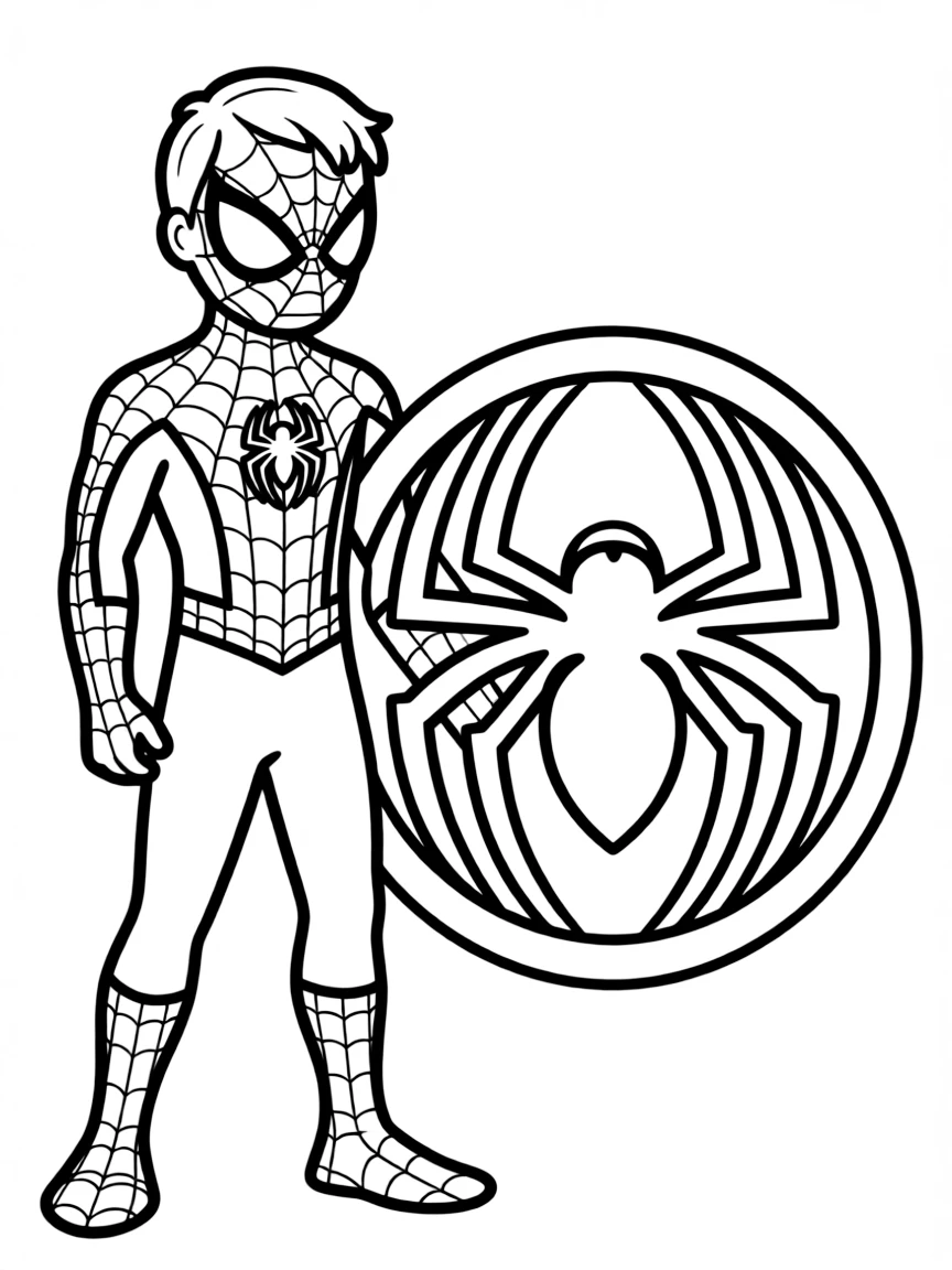 Spider-Man next to his spider logo emblem (for a simpler page)