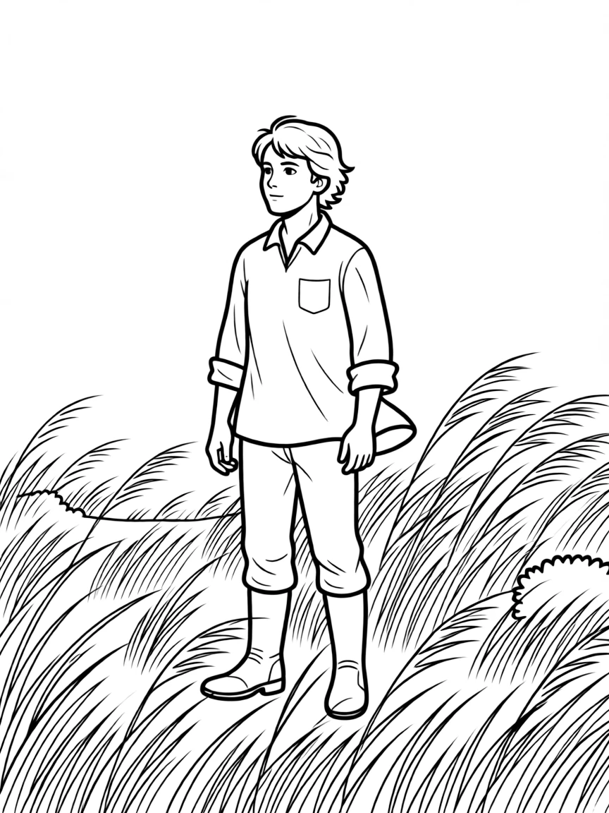 Heathcliff from "Wuthering Heights" standing on the moors during a windstorm