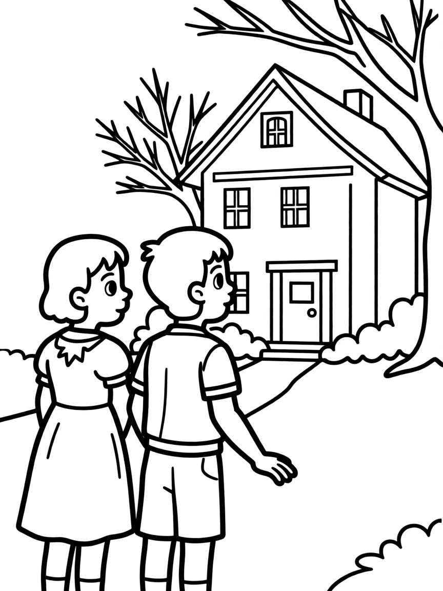 Scout and Jem Finch from "To Kill a Mockingbird" peering at the Radley house