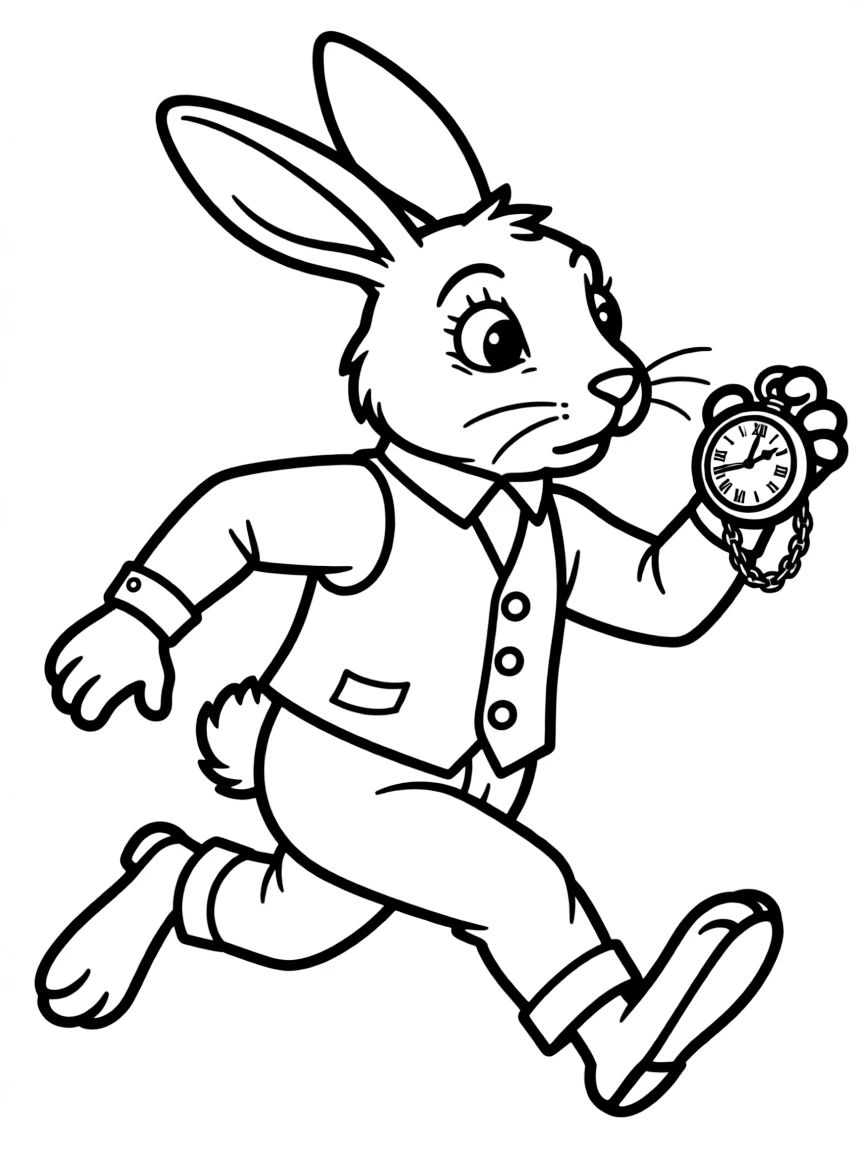 The White Rabbit from "Alice in Wonderland" checking his pocket watch while running
