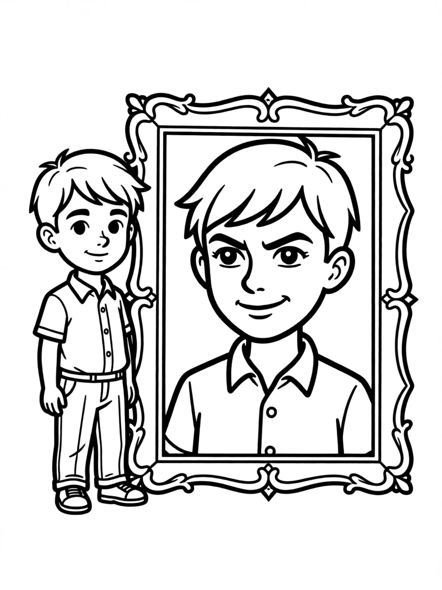 Dorian Gray standing next to his portrait which shows his true nature